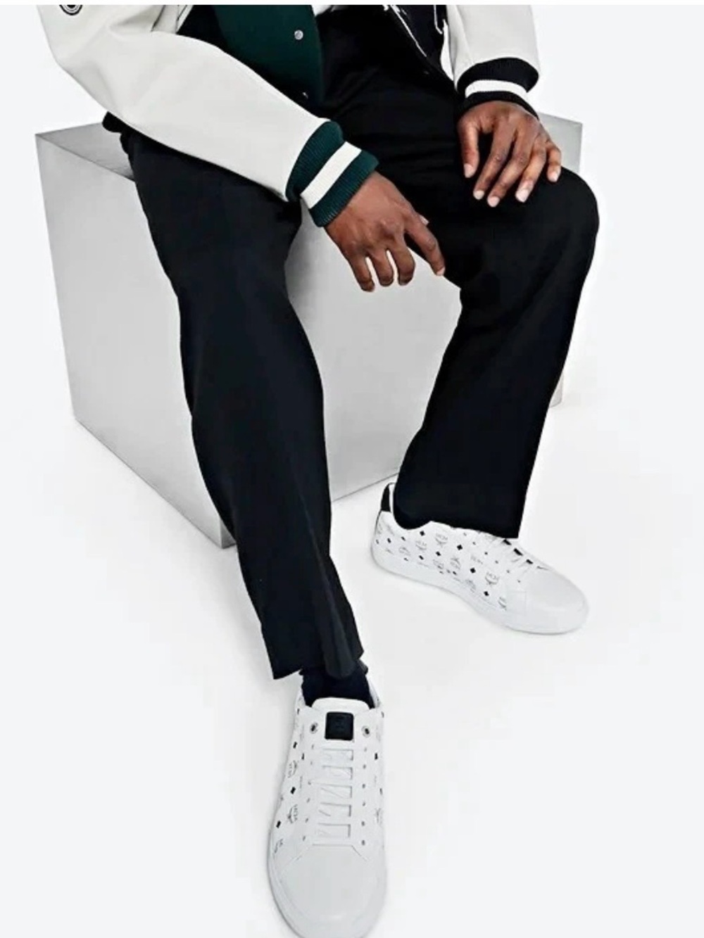 MCM White Low-Top Logo Panel Sneakers with Black Heel Tab